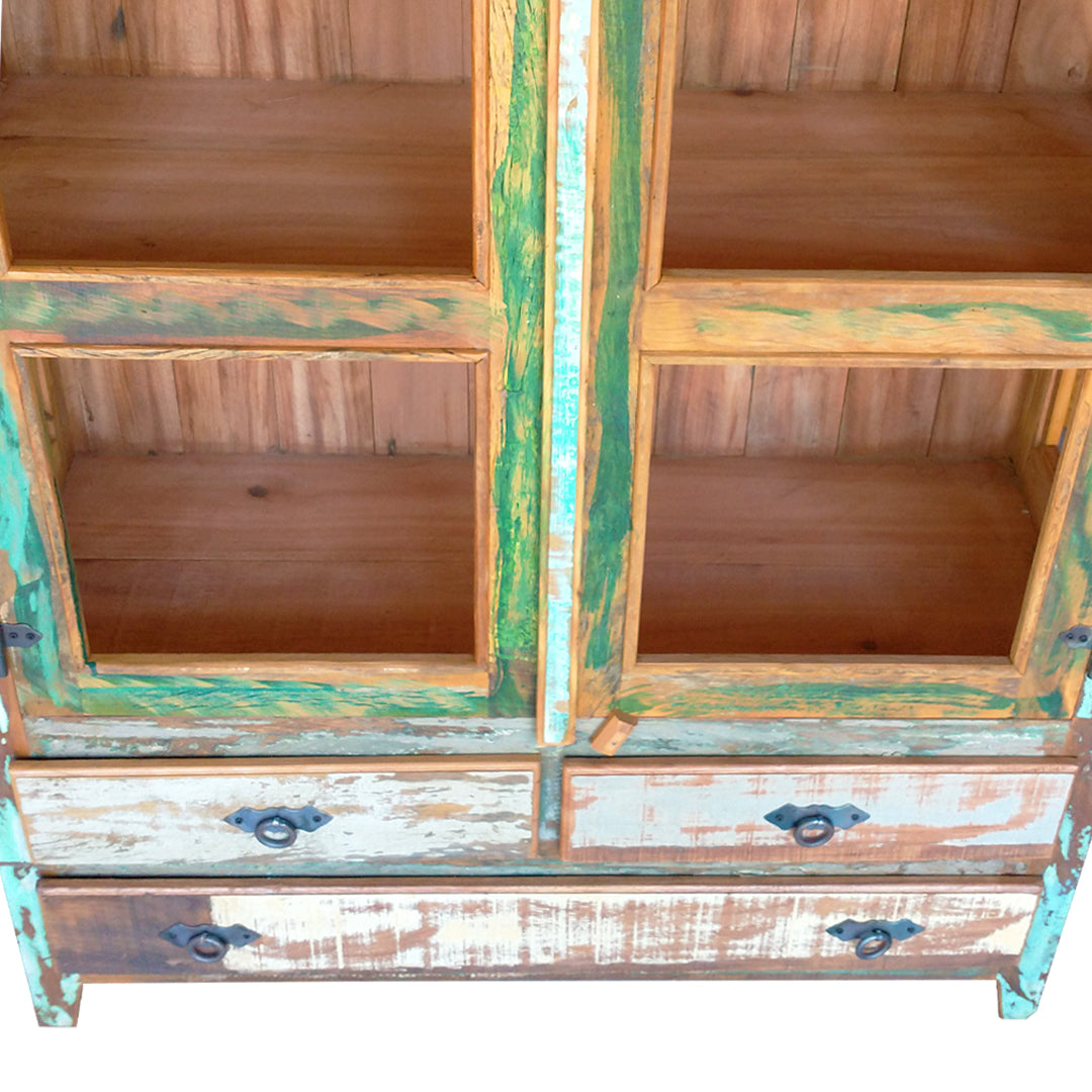 Cristalería Mineira 200x100x45cm Madera Maciza Rústica con Restos de Pintura