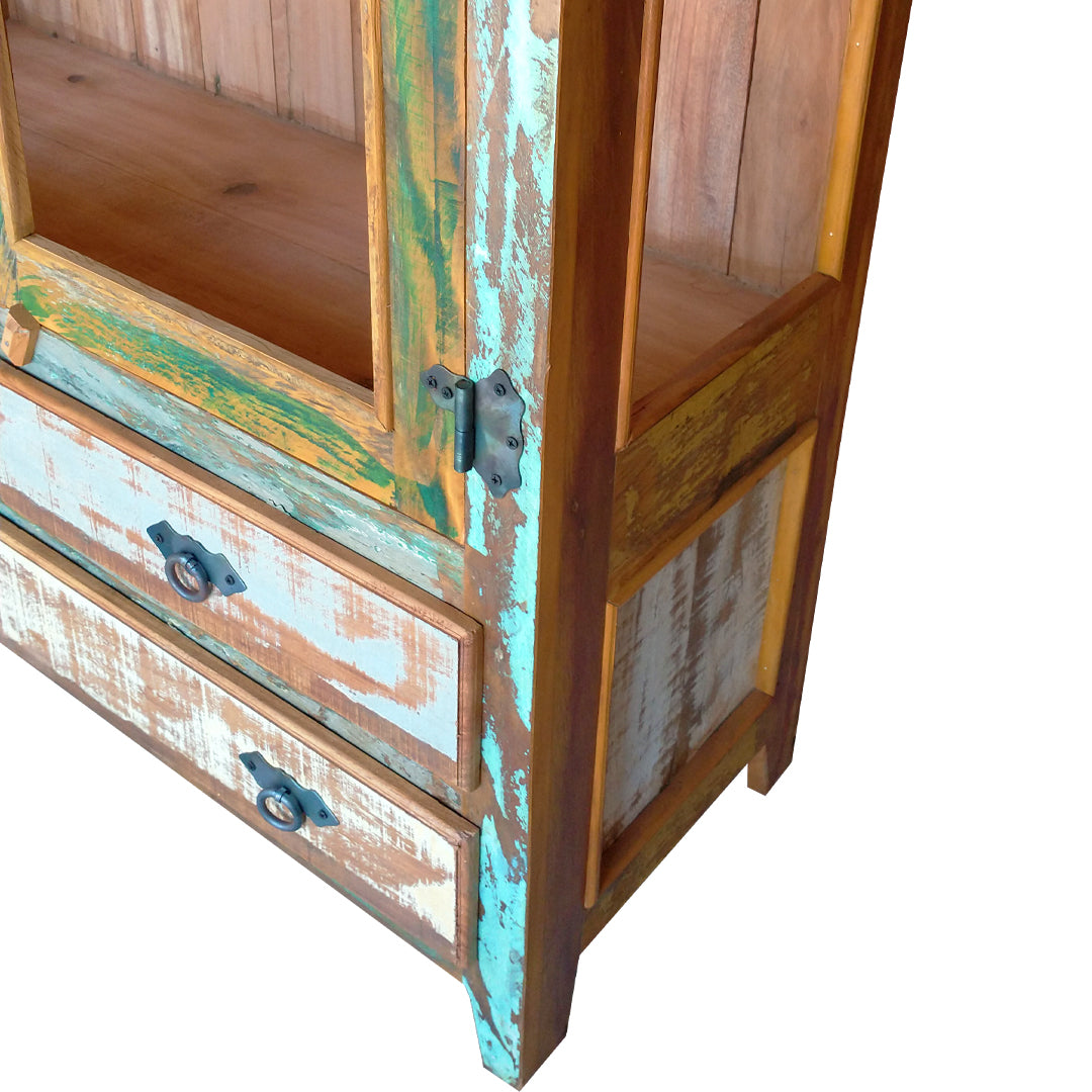 Cristalería Mineira 200x100x45cm Madera Maciza Rústica con Restos de Pintura
