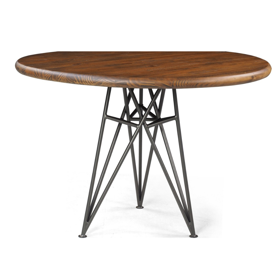 Mesa Redonda Newport 110cm Industrial de Madeira Maciça e Metal - 4 Lugares