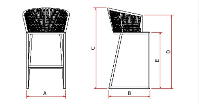 Taburete Aluminio Dorado Fendi Cuerda Náutica Color Vino