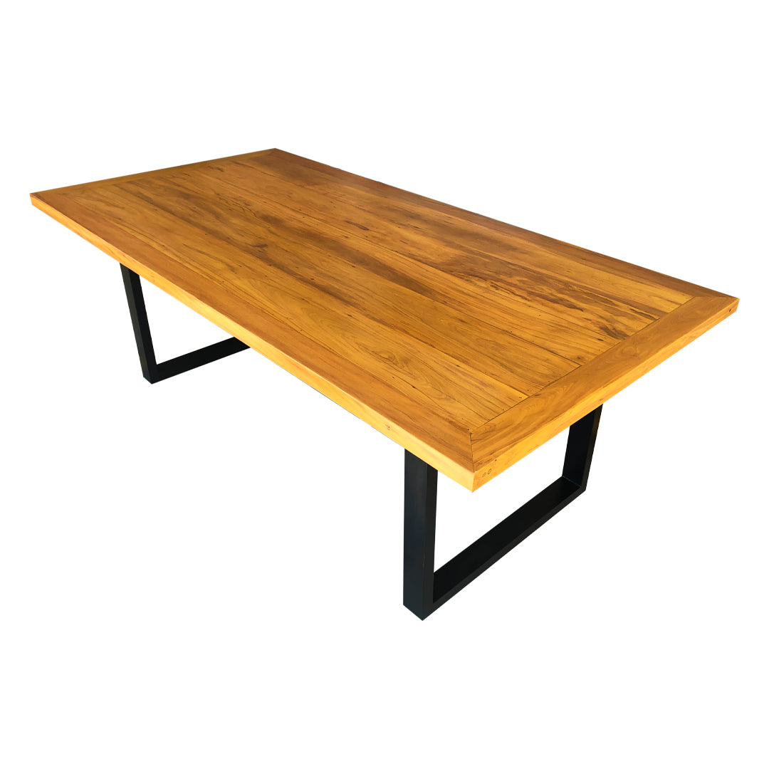 Mesa de Jantar Micheli 250x110cm Tampo Madeira Maciça e Base Ferro - 8 Lugares