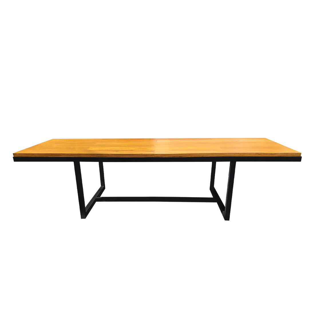 Mesa de Jantar Eliane 340x120cm Tampo Madeira Maciça Base Ferro - 12 Lugares