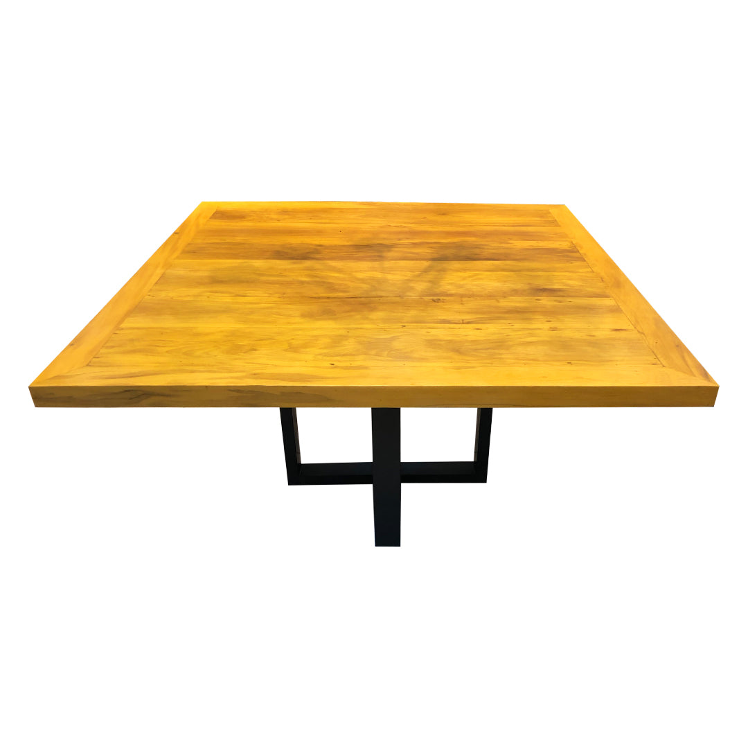 Mesa de Jantar Quadrada 150x150cm Tampo Madeira Maciça Base Montreal Ferro - 8 Lugares