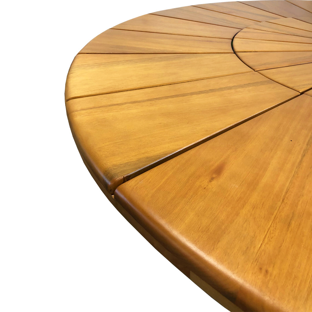 160cm Round Dining Table in Teak Wood with Built-in Turntable, Aluminum Weave Base with Nautical Rope - 6 Seats