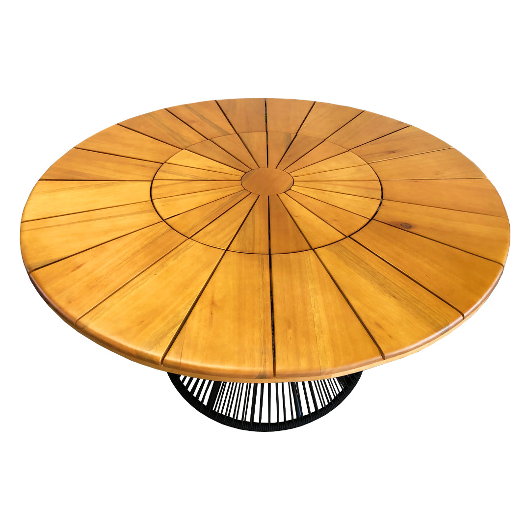 160cm Round Dining Table in Teak Wood with Built-in Turntable, Aluminum Weave Base with Nautical Rope - 6 Seats