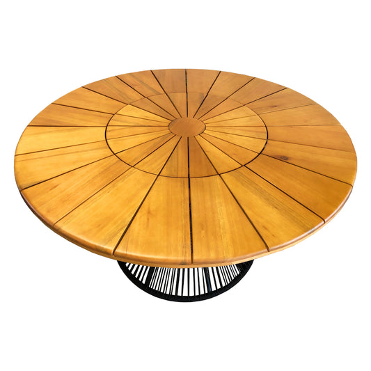 160cm Round Dining Table in Teak Wood with Built-in Turntable, Aluminum Weave Base with Nautical Rope - 6 Seats