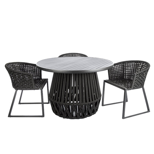 Comfort Aluminum Dining Table with Nautical Rope in Black, 1.20m - 4 seats