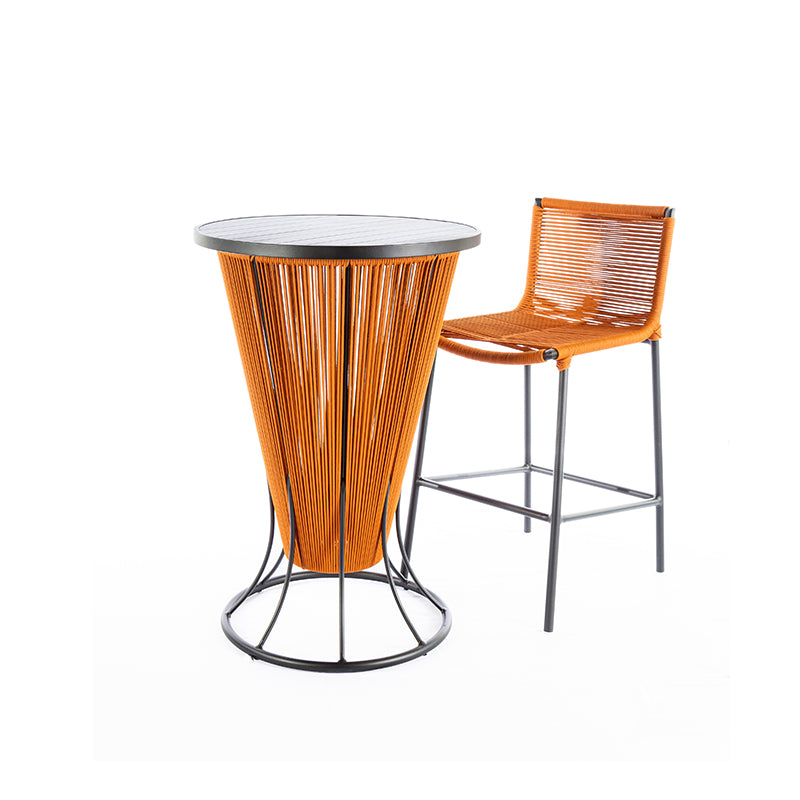 Italy Bistro Table in Black Aluminum with Ocher Nautical Rope