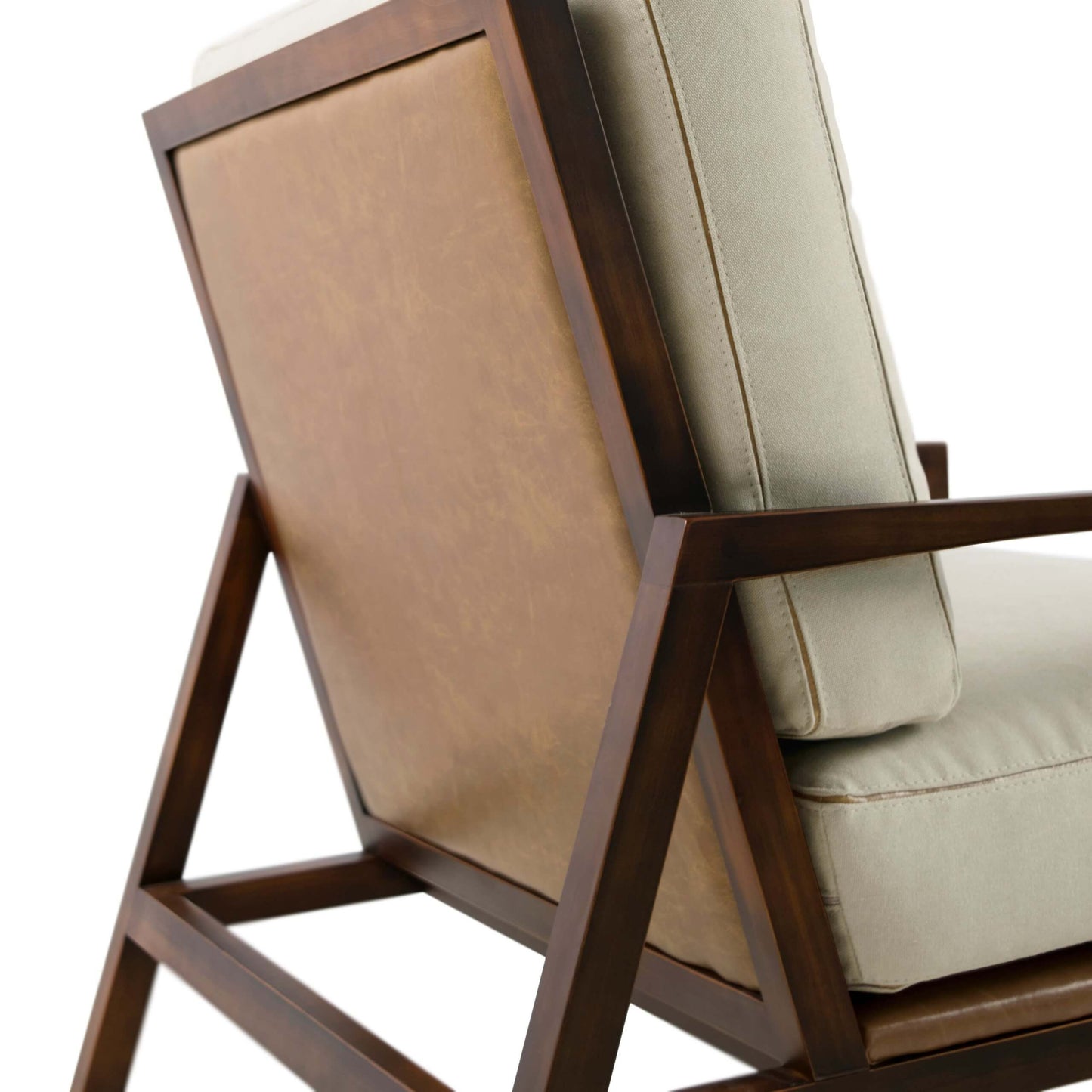 Elisa Armchair, Wood, Cinnamon Color, Beige Courissimo, Upholstered Seat, Light Linen Fabric