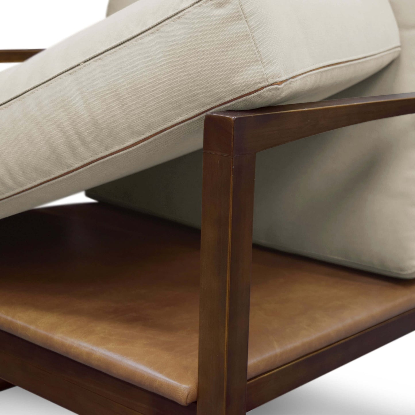 Elisa Armchair, Wood, Cinnamon Color, Beige Courissimo, Upholstered Seat, Light Linen Fabric