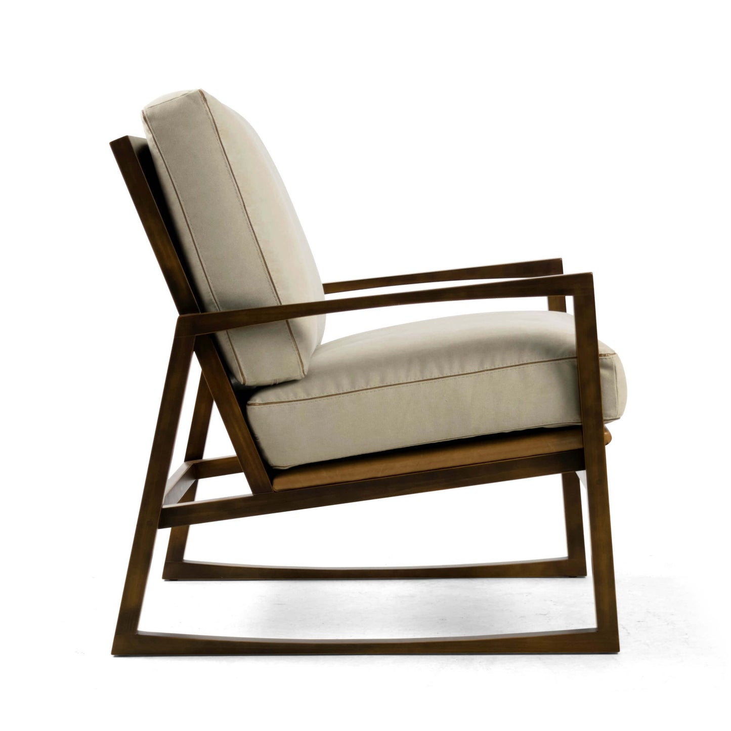 Elisa Armchair, Wood, Cinnamon Color, Beige Courissimo, Upholstered Seat, Light Linen Fabric