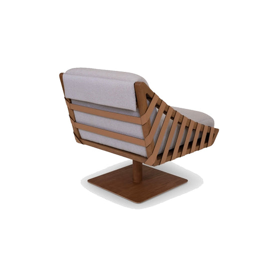 Girona Wood Armchair Beige Leather Strap Upholstered Seat Light Linen Fabric