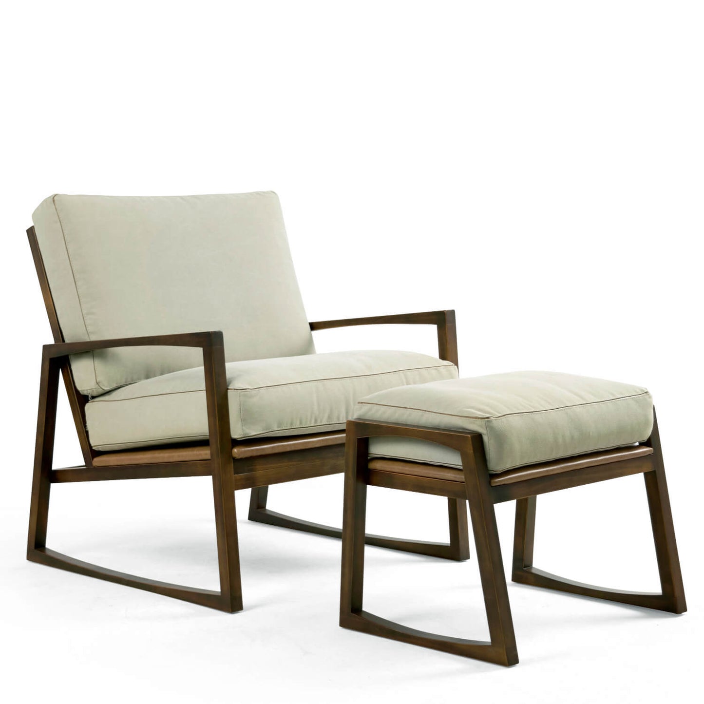Elisa Armchair, Wood, Cinnamon Color, Beige Courissimo, Upholstered Seat, Light Linen Fabric