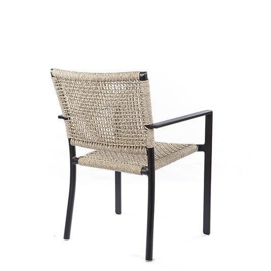 Star Chair with Aluminum Armrest in Black Color with Nautical Rope in Mixed Sand Color