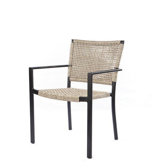 Star Chair with Aluminum Armrest in Black Color with Nautical Rope in Mixed Sand Color