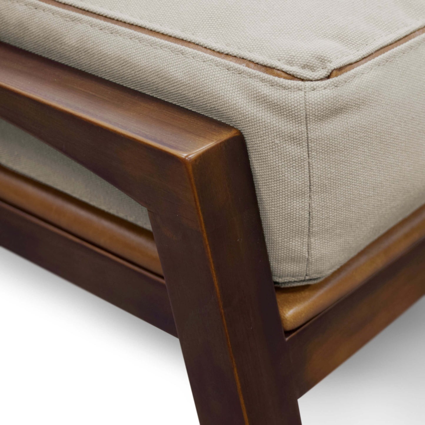 Elisa Armchair, Wood, Cinnamon Color, Beige Courissimo, Upholstered Seat, Light Linen Fabric