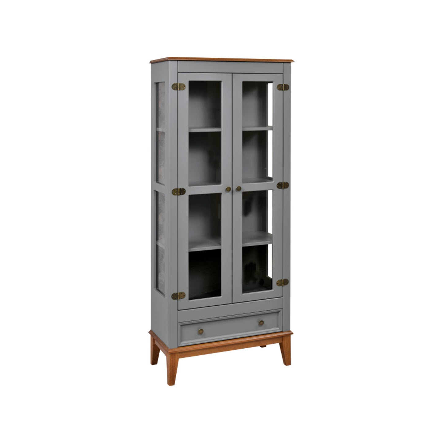 Glass cabinet with 2 doors and 1 drawer, gray glass, 350x730x1800 mm