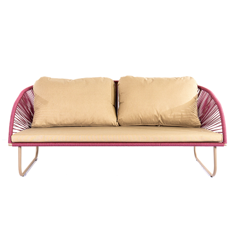 Harmonia Sofa Upholstered in Aluminum Fendi Color with Wine Nautical Rope - 3 Seats