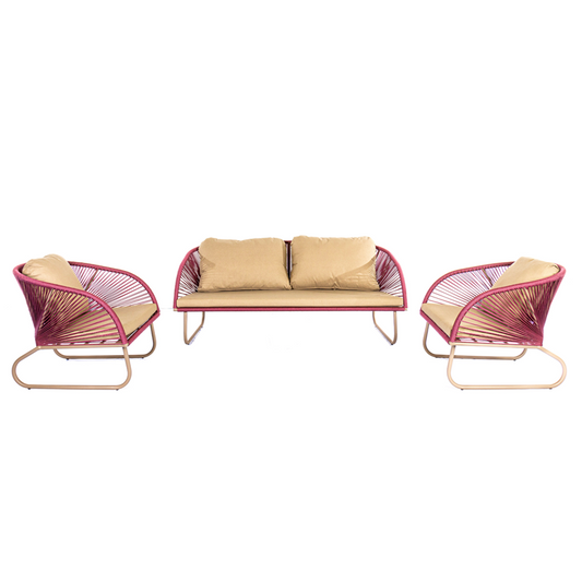 Harmonia Upholstered Armchair in Fendi-colored Aluminum and Wine-colored Nautical Rope