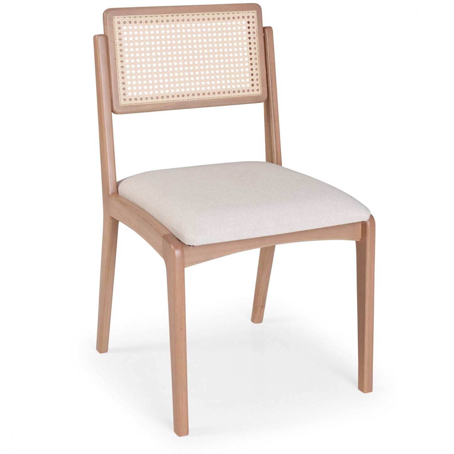 Argos Chair Wood Backrest Natural Hexagonal Straw Fabric Upholstered Seat Beige Linen