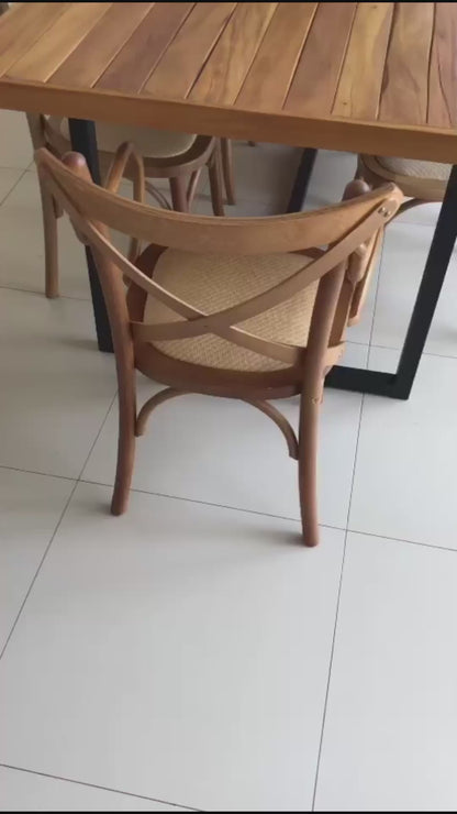 Cadeira X Madeira Cor Pinhão Assento Rattan