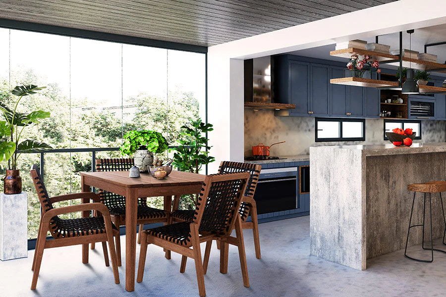 Traço Chair with Armrest in Wood and Nautical Rope, Black