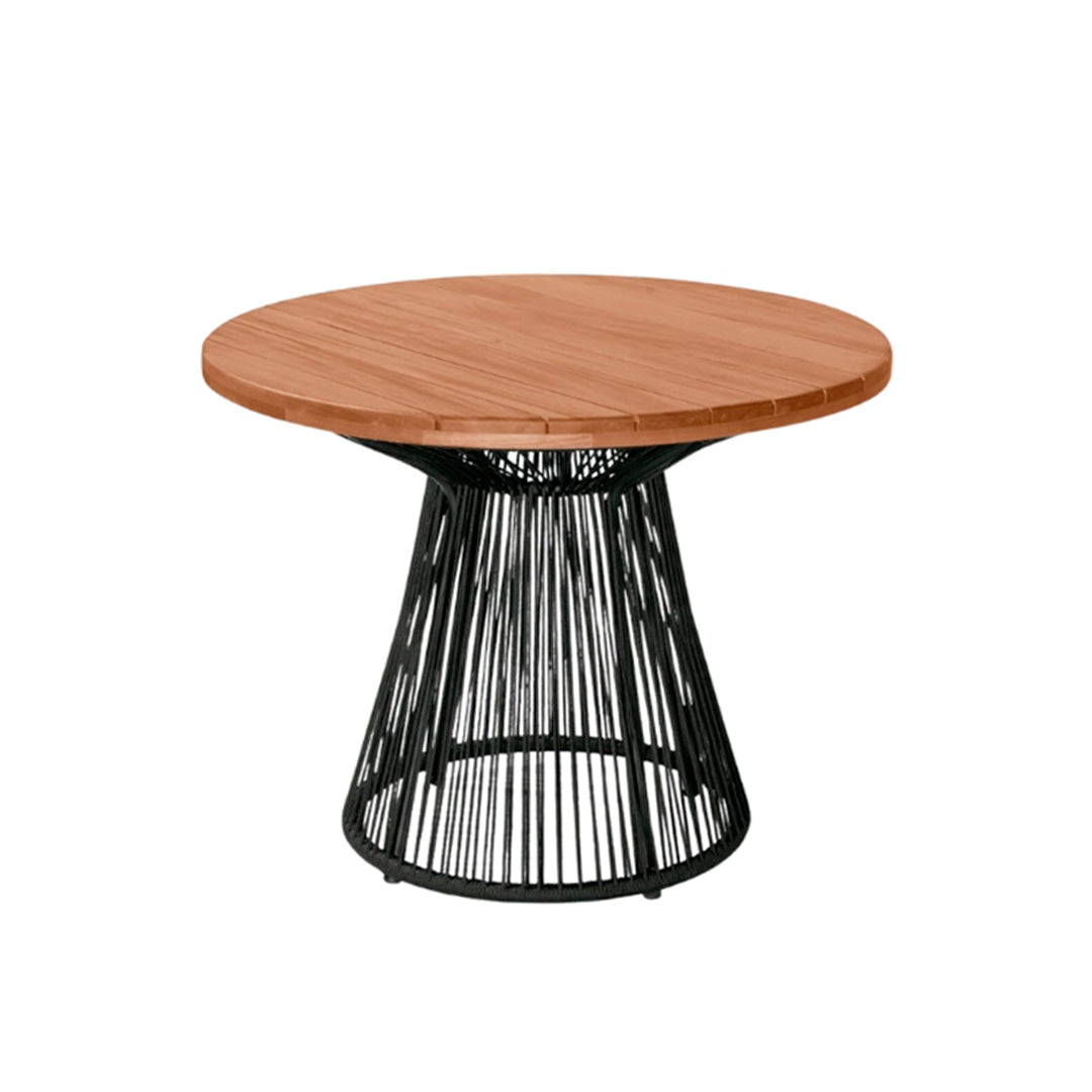 Mesa Redonda Lari 120cm Tapa de Madera Base de Aluminio y Cuerda Náutica Negro