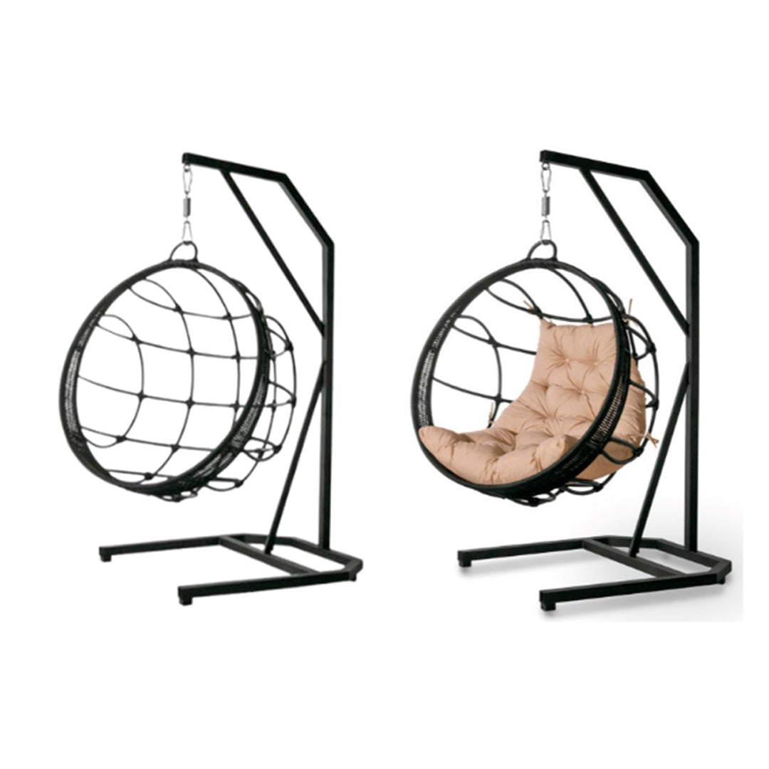 Banco Columpio Luna Aluminio Cuerda Náutica Negra con Soporte