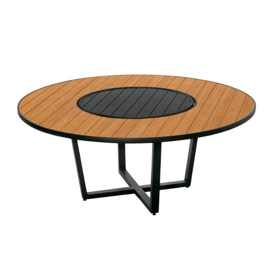 Mesa redonda Mariah 180 cm tapa de madera con placa giratoria base de aluminio negro