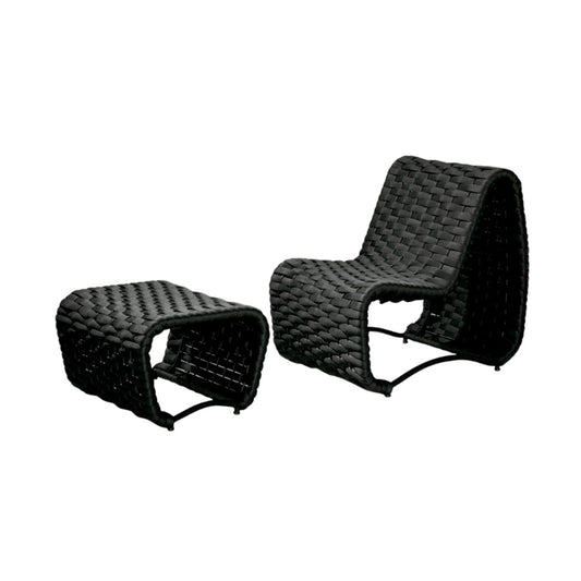Sillón y Puf Paris Aluminio en Negro y Punto Náutico en Negro