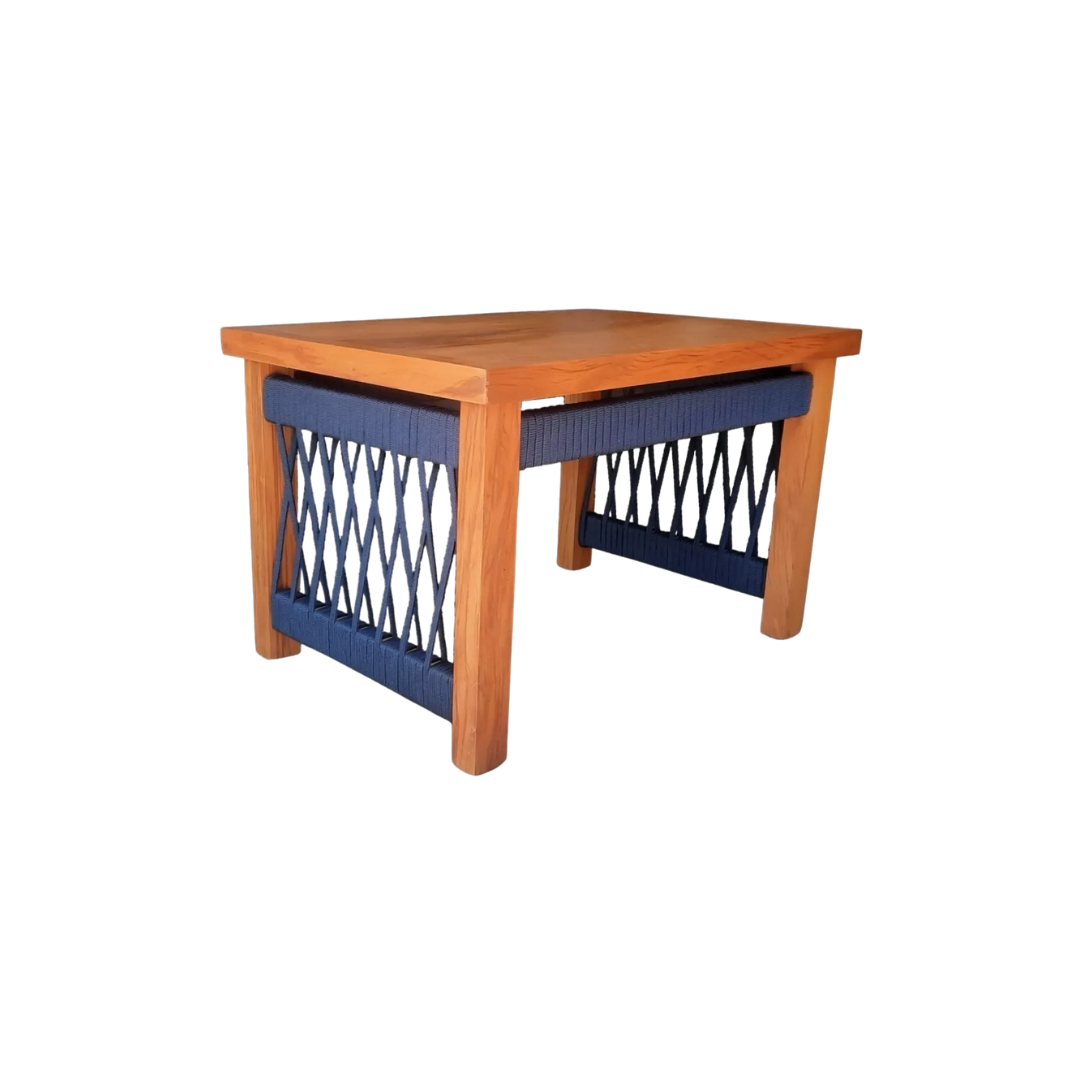 Mesa auxiliar Lux 70x50cm madera maciza y cuerda náutica