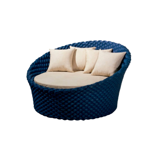 Poltrona Chaise Lyzzie Estofada Alumínio e Tricô Náutico Cor Azul