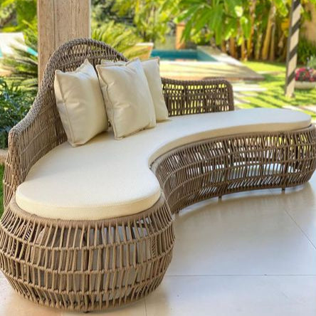 Sofá Orgânico Valentina Estofado Alumínio Cor Fendi Corda Náutica Cor Rami