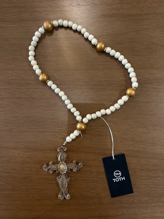 Rosario Decorativo con Cuentas Beige y Doradas