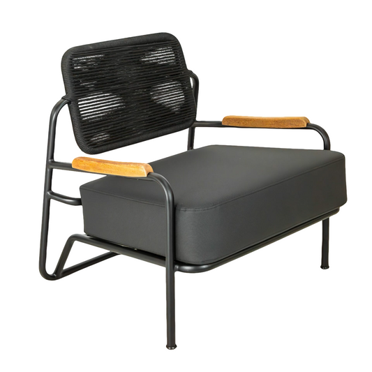 Poltrona Kone Alumínio Cor Preto Corda Náutica Cor Preta Estofado Preto
