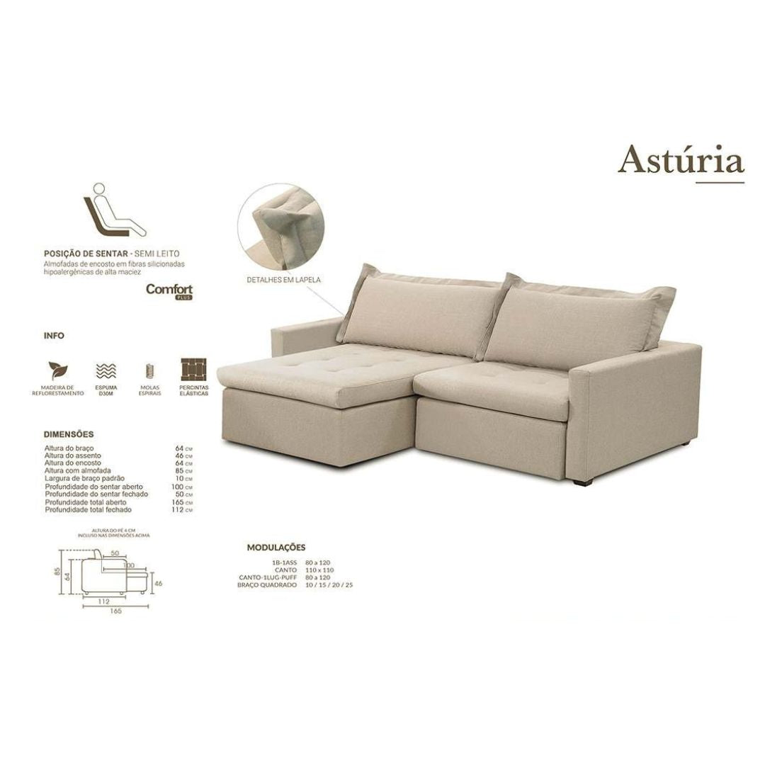 Sofá Tapizado Asturia Reclinable y Reclinable Lino Blanco Roto