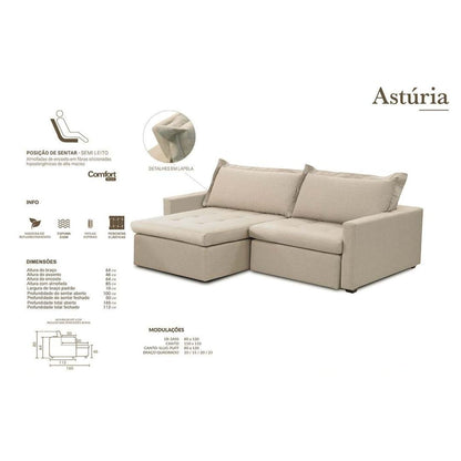 Sofá Tapizado Asturia Reclinable y Reclinable Lino Blanco Roto