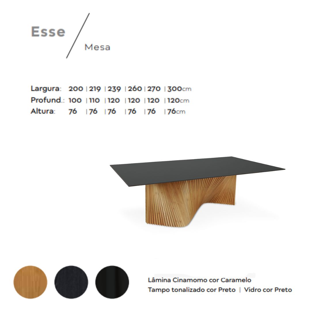 Mesa Esse Cinnamomo laminada con tablero en tono negro y cristal 240x120cm