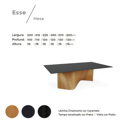 Mesa Esse Cinnamomo laminada con tablero en tono negro y cristal 240x120cm