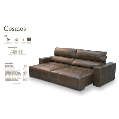 Sofá Estofado Cosmos Retrátil e Reclinável Couríssimo Marrom
