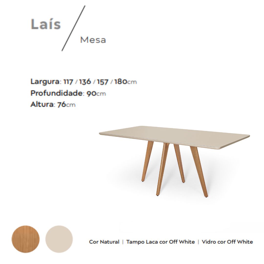 Mesa Jequitibá Laís en Laminado con Tapa de Cristal y Lacado Blanco Roto 180x90cm