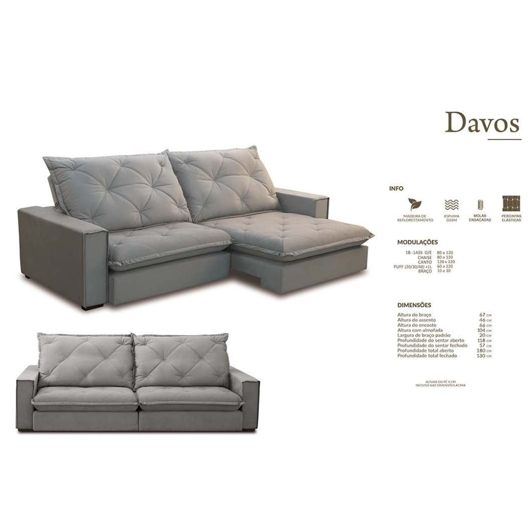 Sofá Davos Tapizado Reclinable y Reclinable Lino Gris