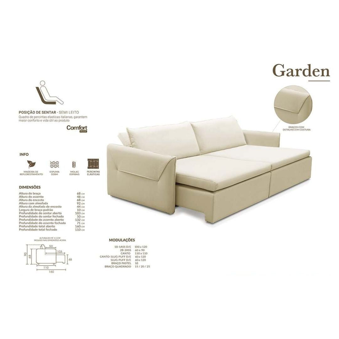 Sofá Estofado Garden Retrátil e Reclinável Couríssimo Off White