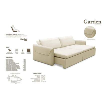 Sofá Estofado Garden Retrátil e Reclinável Couríssimo Off White