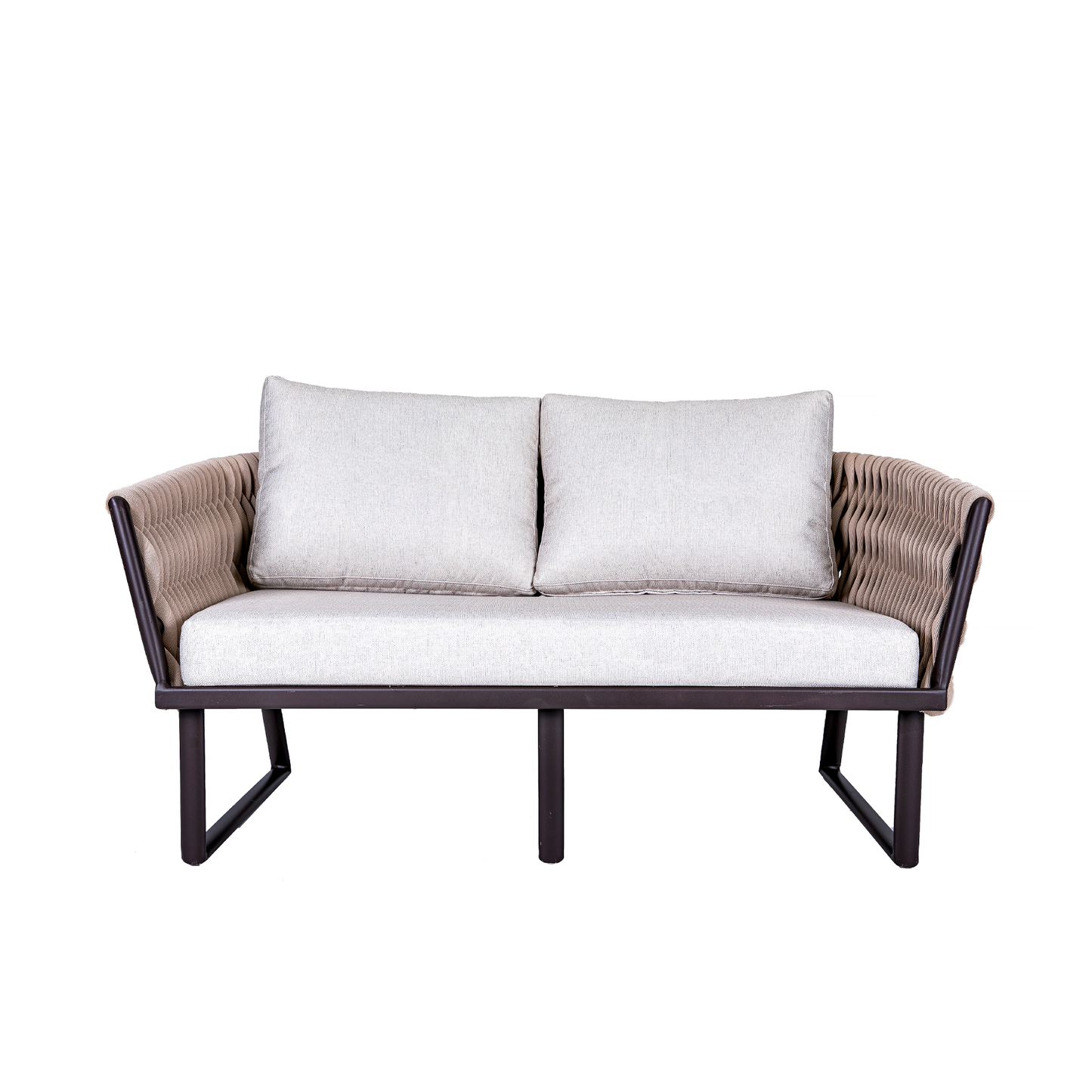 Acapulco 2-Seater Sofa in Black Aluminum and Beige Nautical Knit