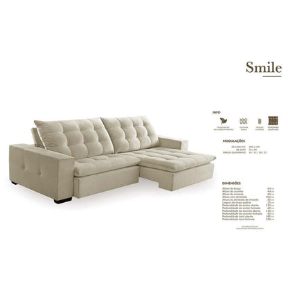 Sofá Estofado Smile Retrátil e Reclinável Linho Off White