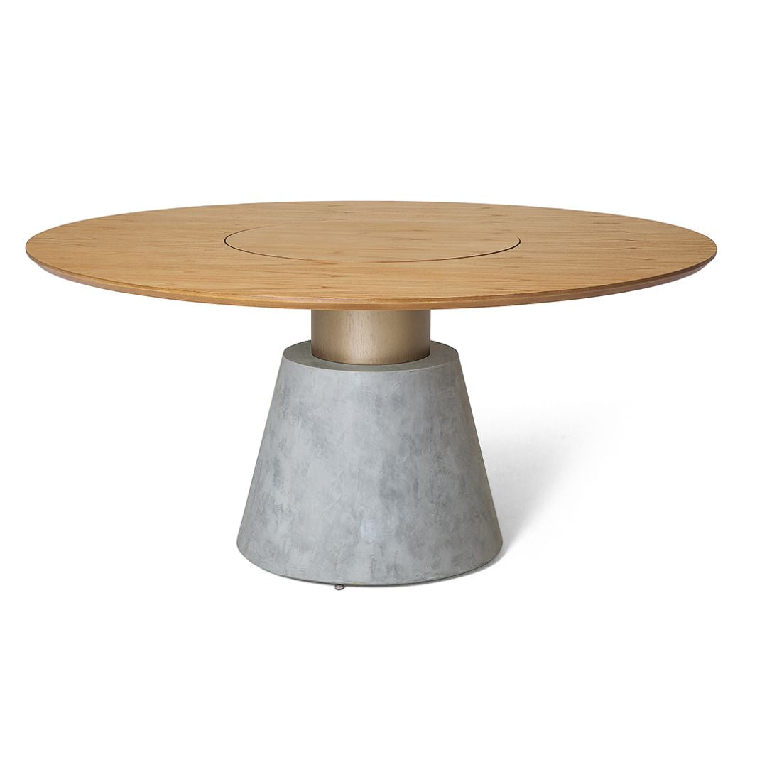 Mesa de comedor Delta con plato giratorio laminado canela y cemento quemado 160 cm