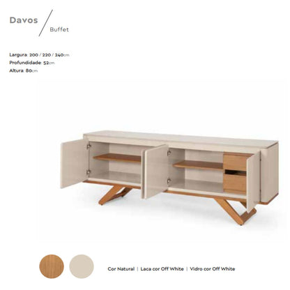 Davos Buffet Wooden Base with White Lacquered Box and Doors 200cm