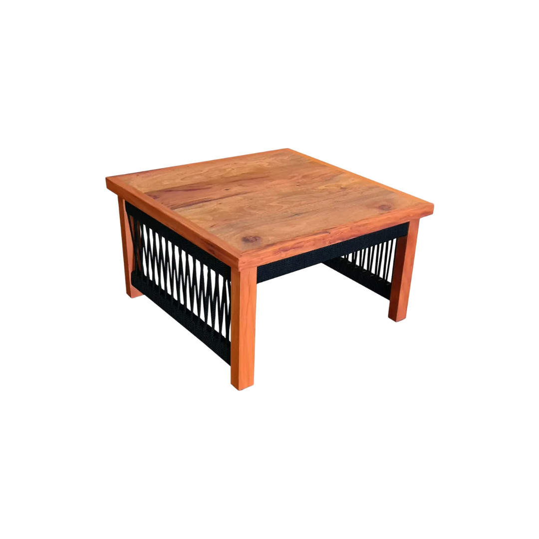 Mesa de centro Lux 50x50cm madera maciza y cuerda náutica