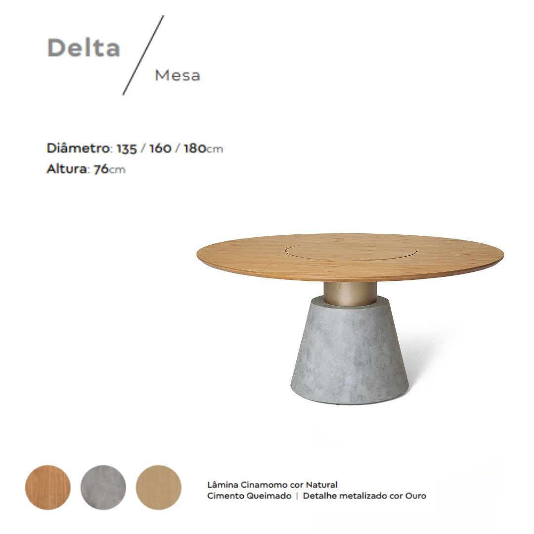 Mesa de comedor Delta con plato giratorio laminado canela y cemento quemado 160 cm
